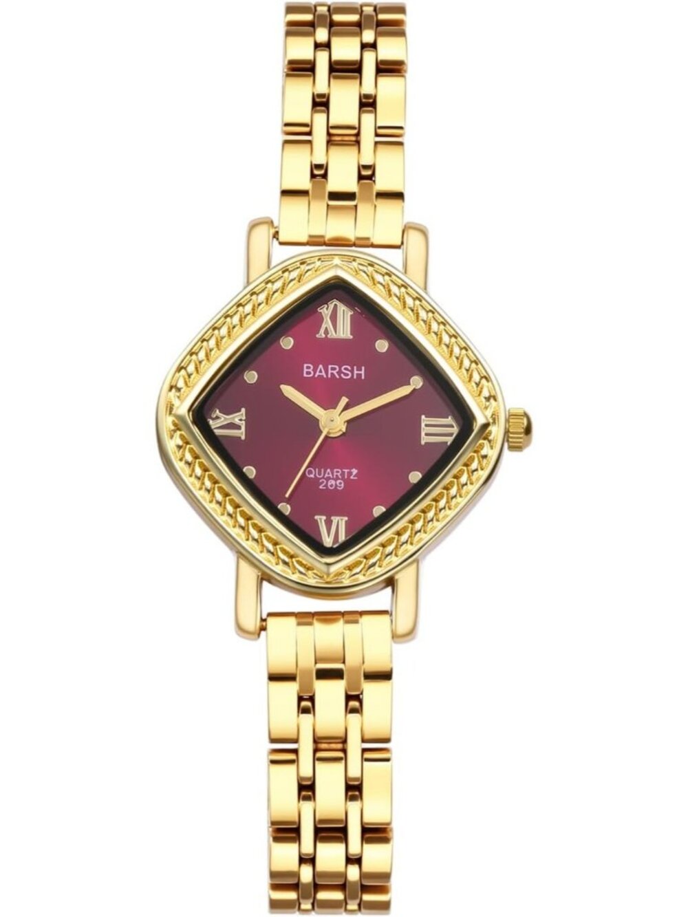 Women’s Gold Red Analog Quartz Roman Numerals Stainless Steel Band Wrist Watch